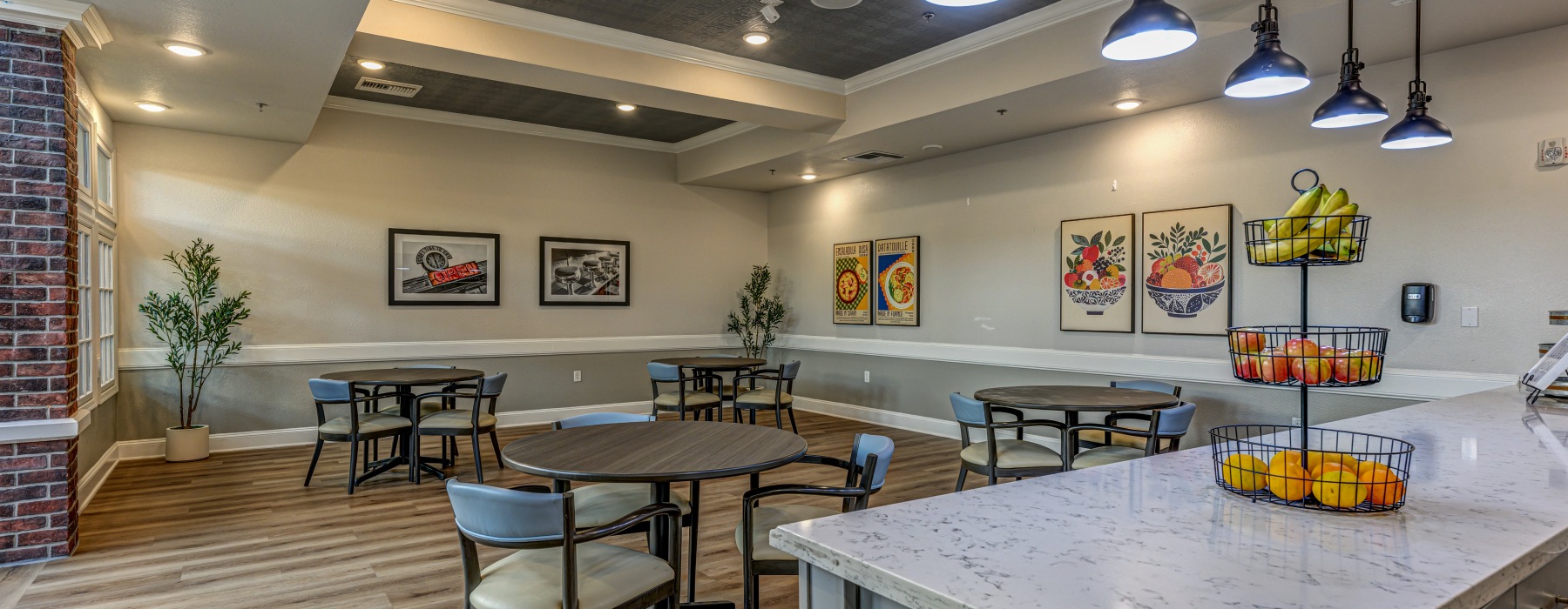 Kitchen with island and fruit