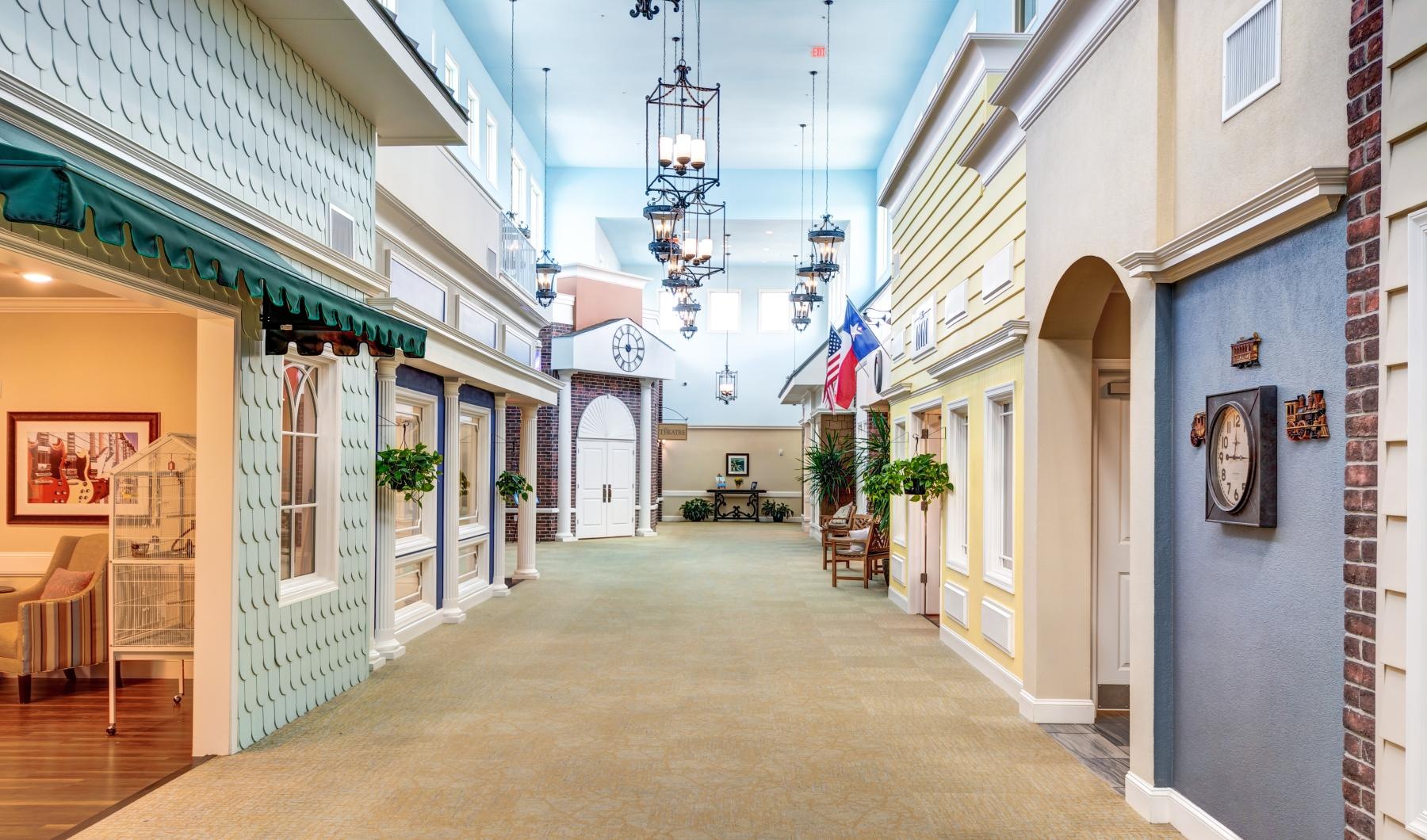 The essence of exceptional living a long hallway with flags